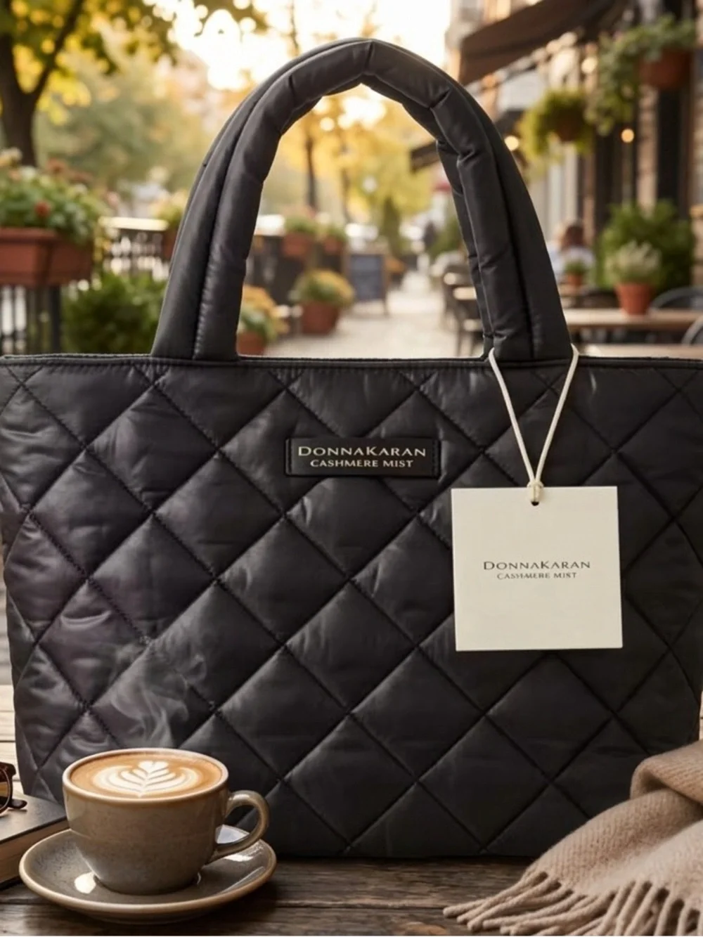 Donna Karan Cashmere Mist Quilted Black Tote